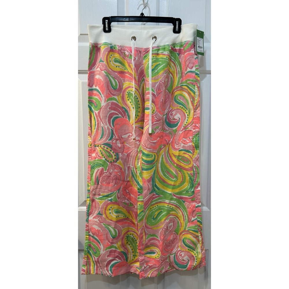 NWT Lilly Pulitzer 100% Linen All Nighter The Beach Pant L Preppy Travel Cruise